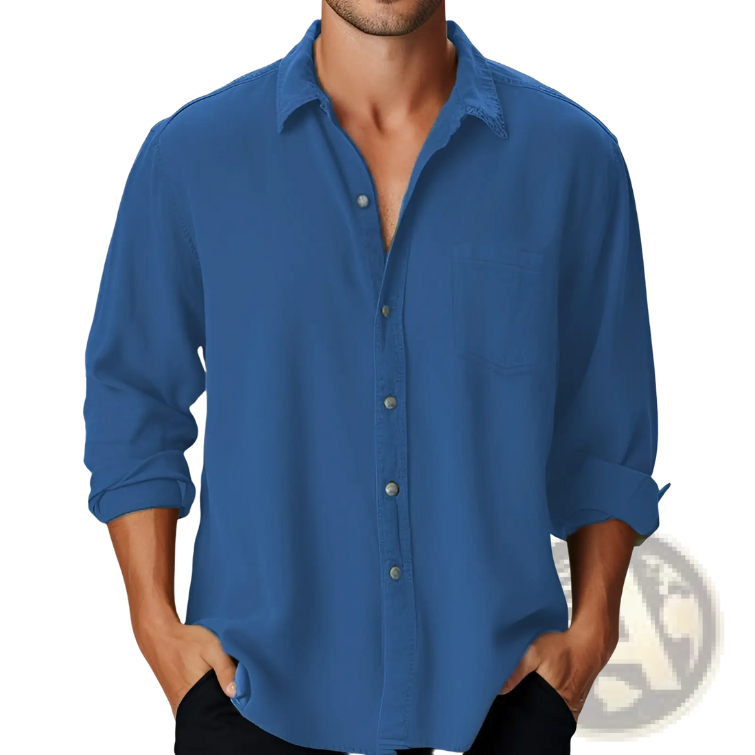 Men's Slim Fit Digital Print Linen Blend Casual Shirt