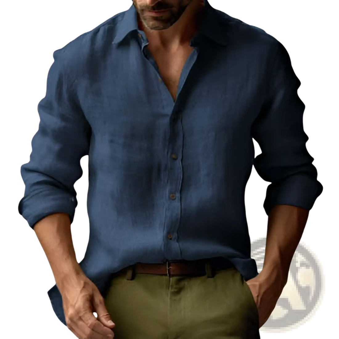 Men's Slim Fit Digital Print Linen Blend Casual Shirt