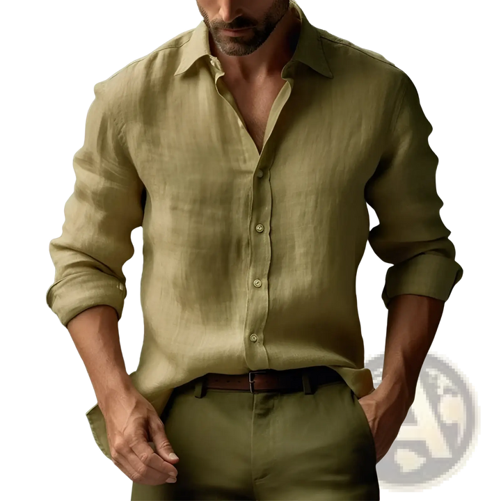 Men's Slim Fit Digital Print Linen Casual Shirt