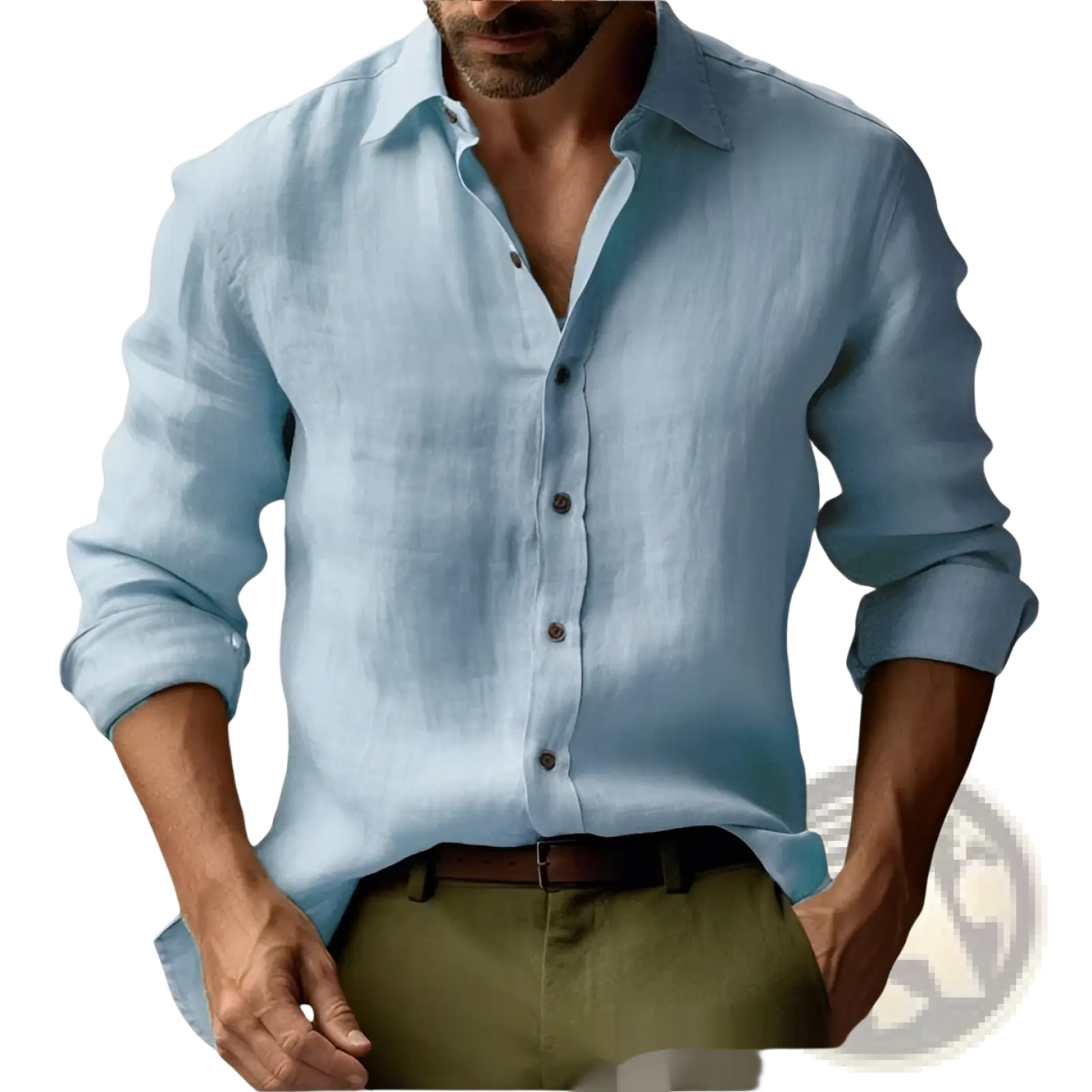 Men's Slim Fit Digital Print Linen Casual Shirt
