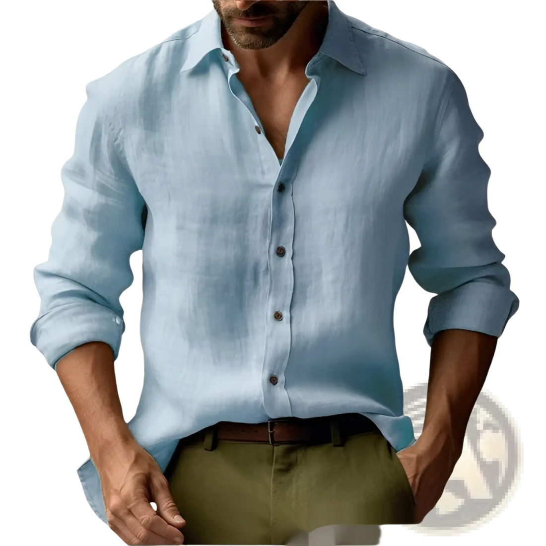 Men's Slim Fit Digital Print Linen Casual Shirt