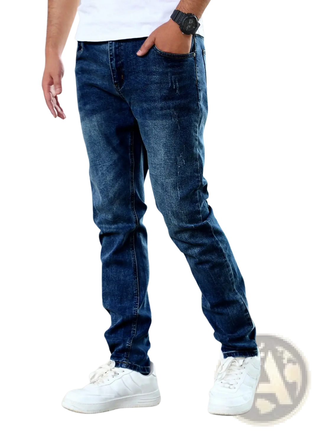 Men's Slim Fit Distressed Dark Wash Denim Jeans