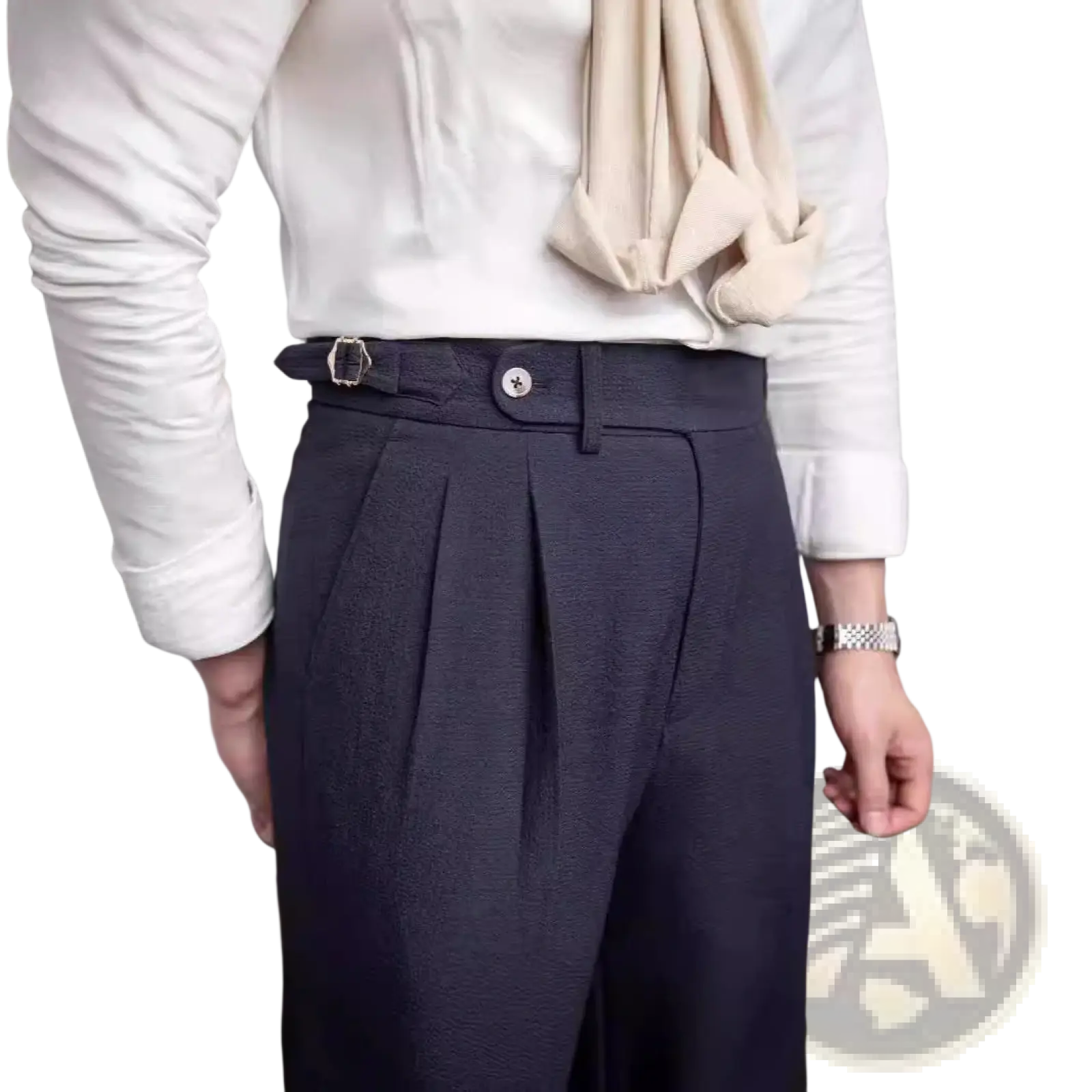 Men's Slim Fit Pleated Summer Linen Suit Trousers