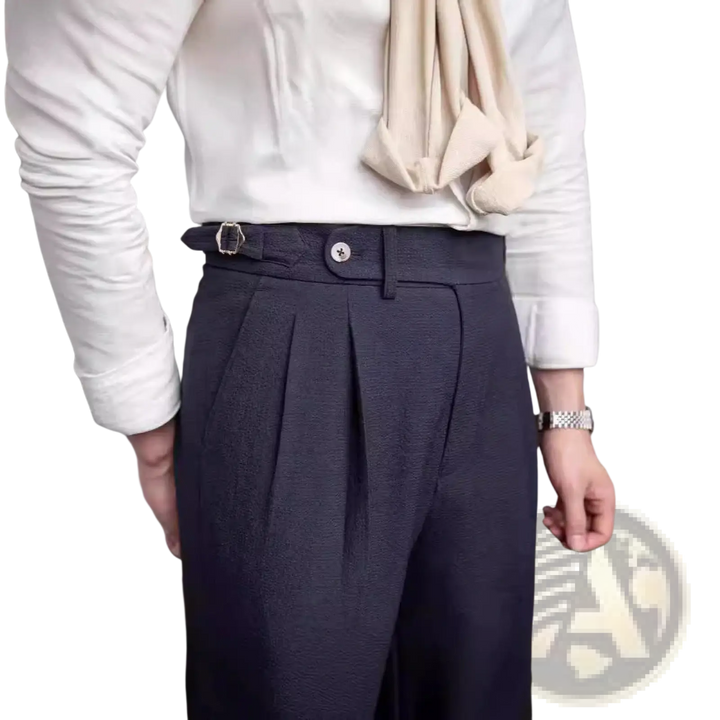 Men's Slim Fit Pleated Summer Linen Suit Trousers
