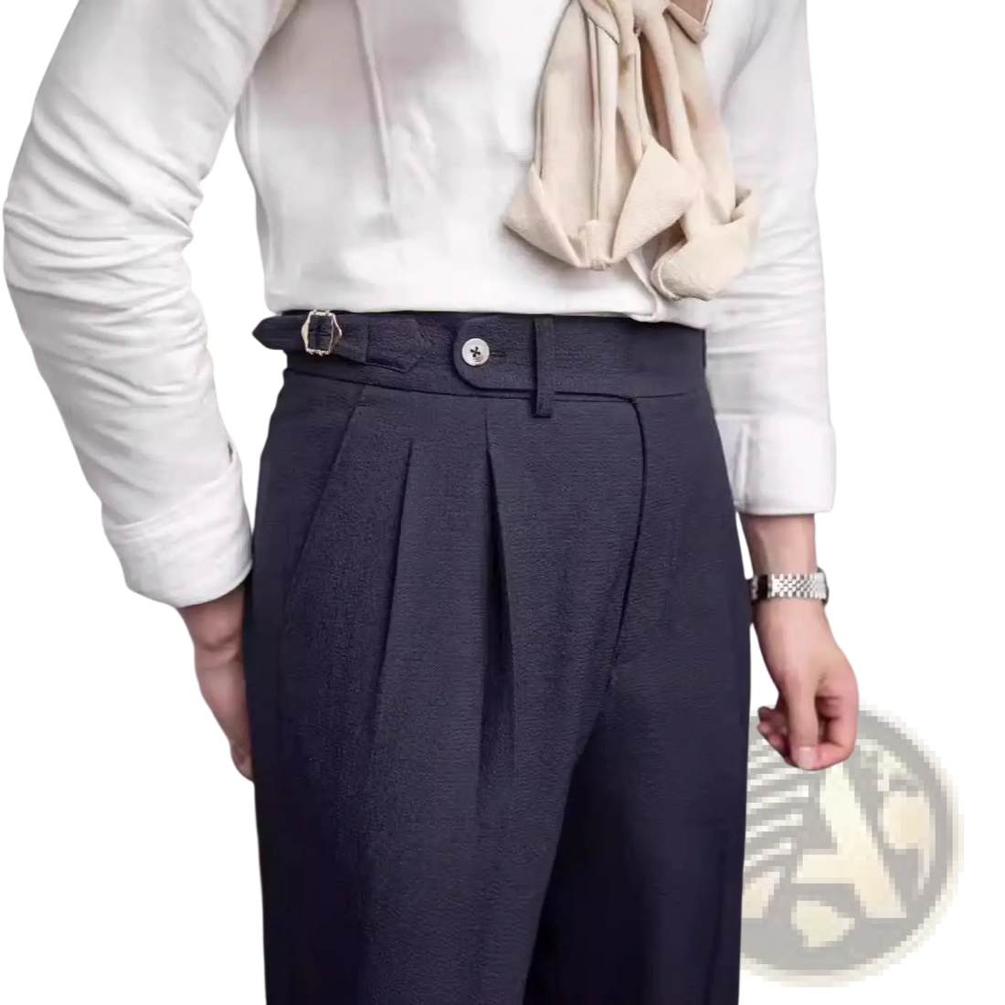 Men's Slim Fit Pleated Summer Linen Suit Trousers