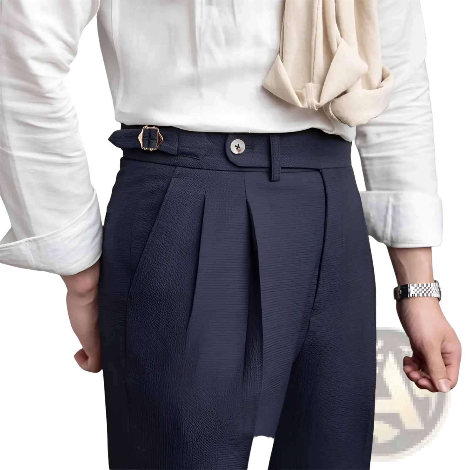 Men's Slim Fit Pleated Summer Linen Suit Trousers
