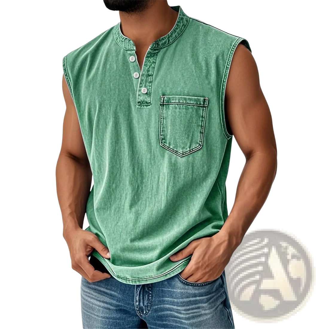 Men's Slim Fit Sleeveless Denim Henley Shirt
