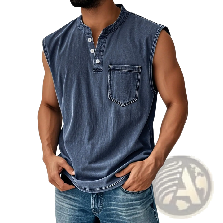 Men's Slim Fit Sleeveless Denim Henley Shirt