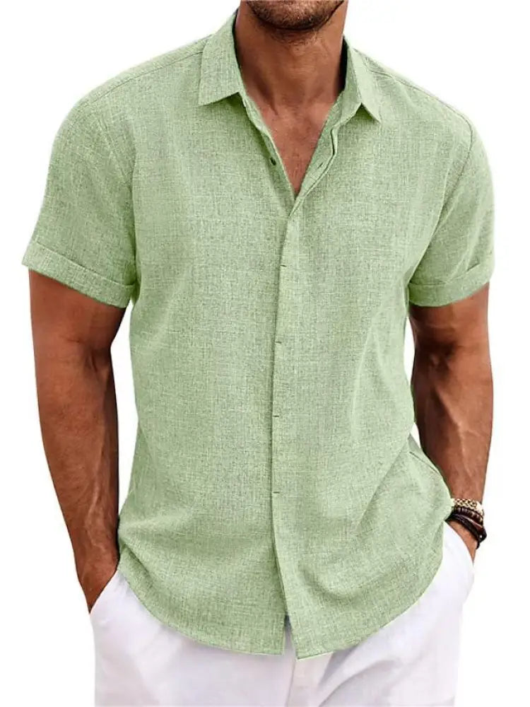 Men's Relaxed Fit Solid Linen Short Sleeve Shirt