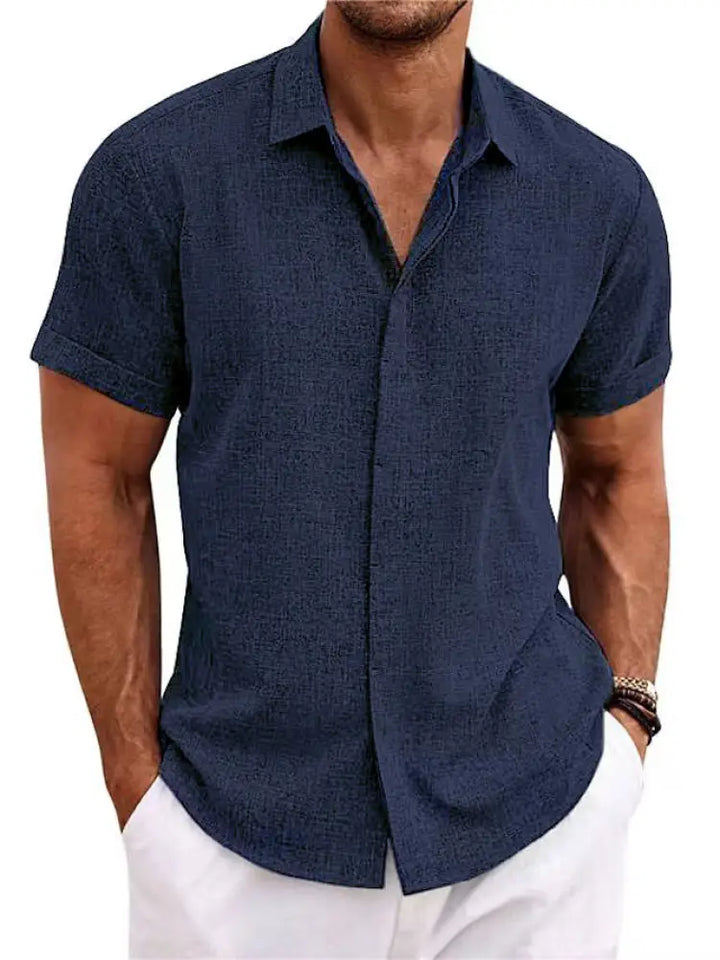 Men's Relaxed Fit Solid Linen Short Sleeve Shirt