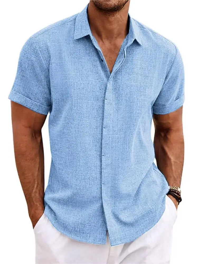 Men's Relaxed Fit Solid Linen Short Sleeve Shirt