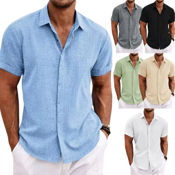 Men's Relaxed Fit Solid Linen Short Sleeve Shirt