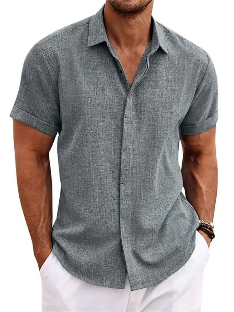 Men's Relaxed Fit Solid Linen Short Sleeve Shirt