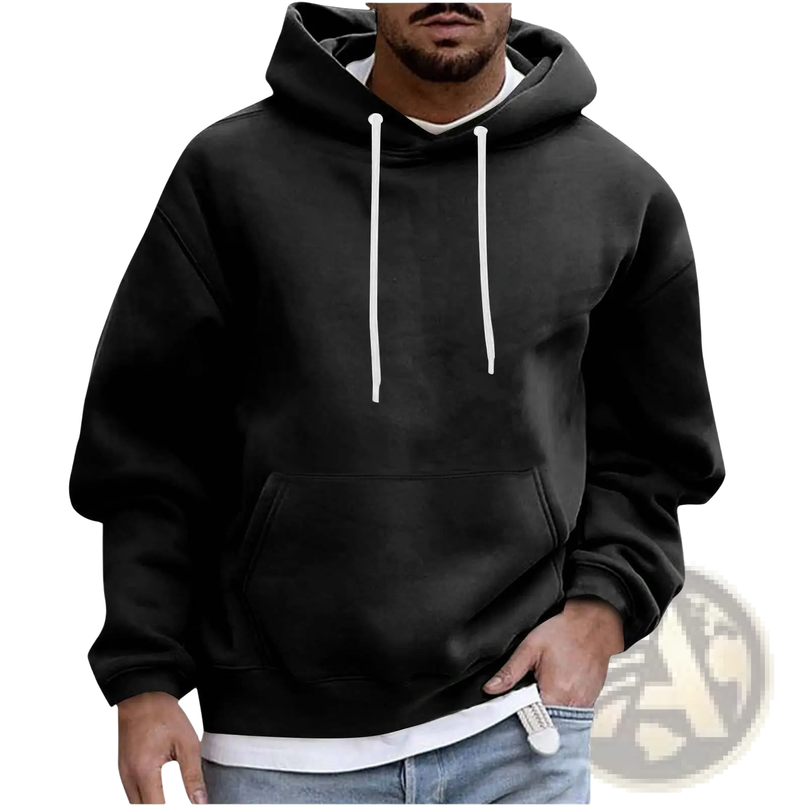 Men's Solid Drop Shoulder Pullover Hoodie