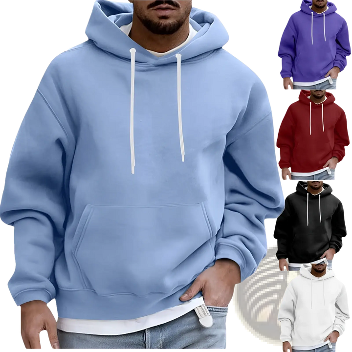 Men's Solid Drop Shoulder Pullover Hoodie