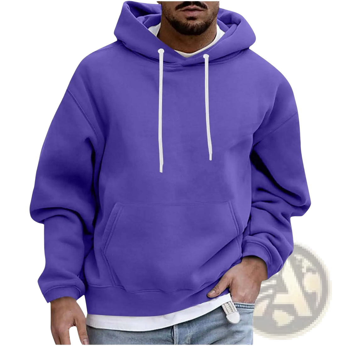 Men's Solid Drop Shoulder Pullover Hoodie