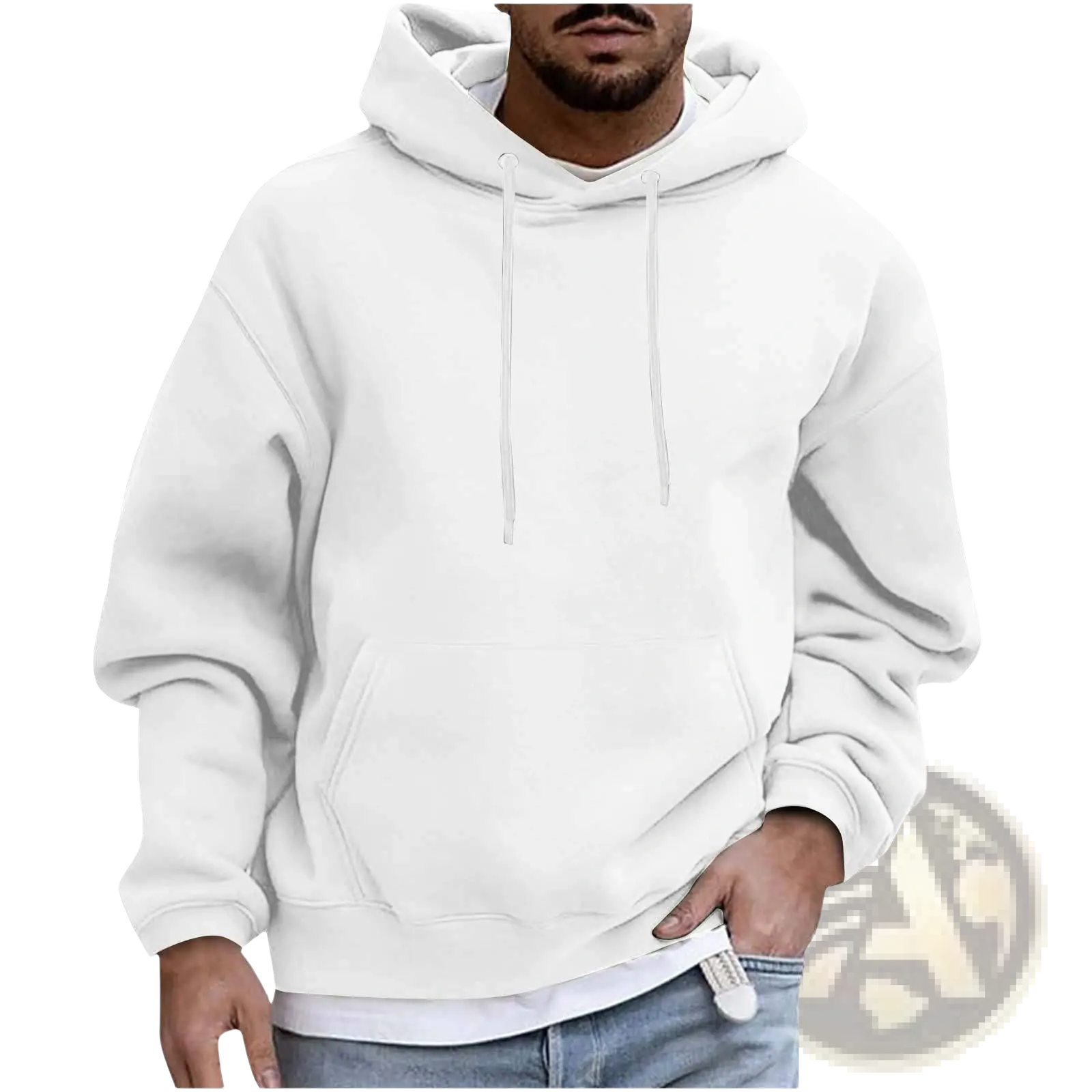 Men's Solid Drop Shoulder Pullover Hoodie