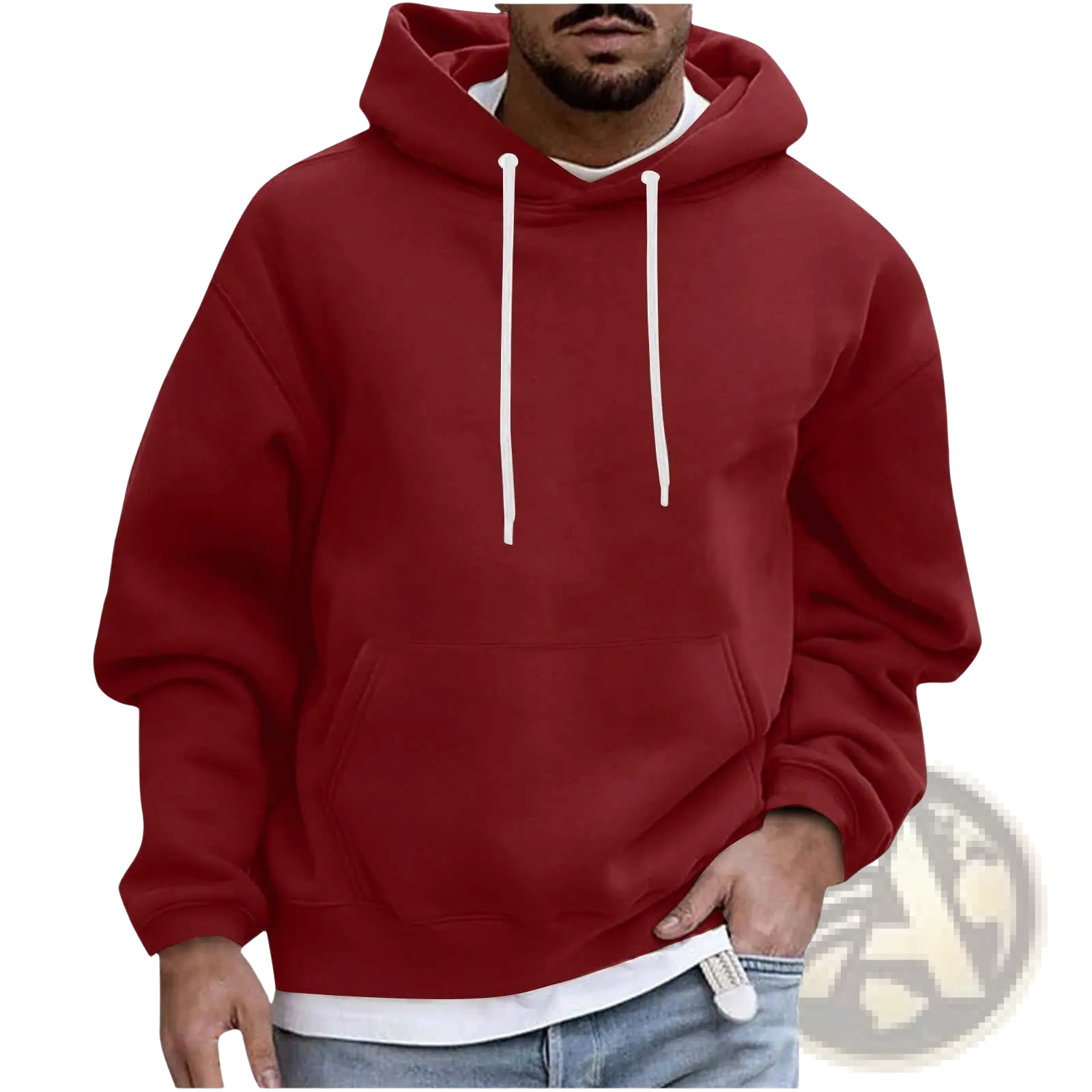 Men's Solid Drop Shoulder Pullover Hoodie