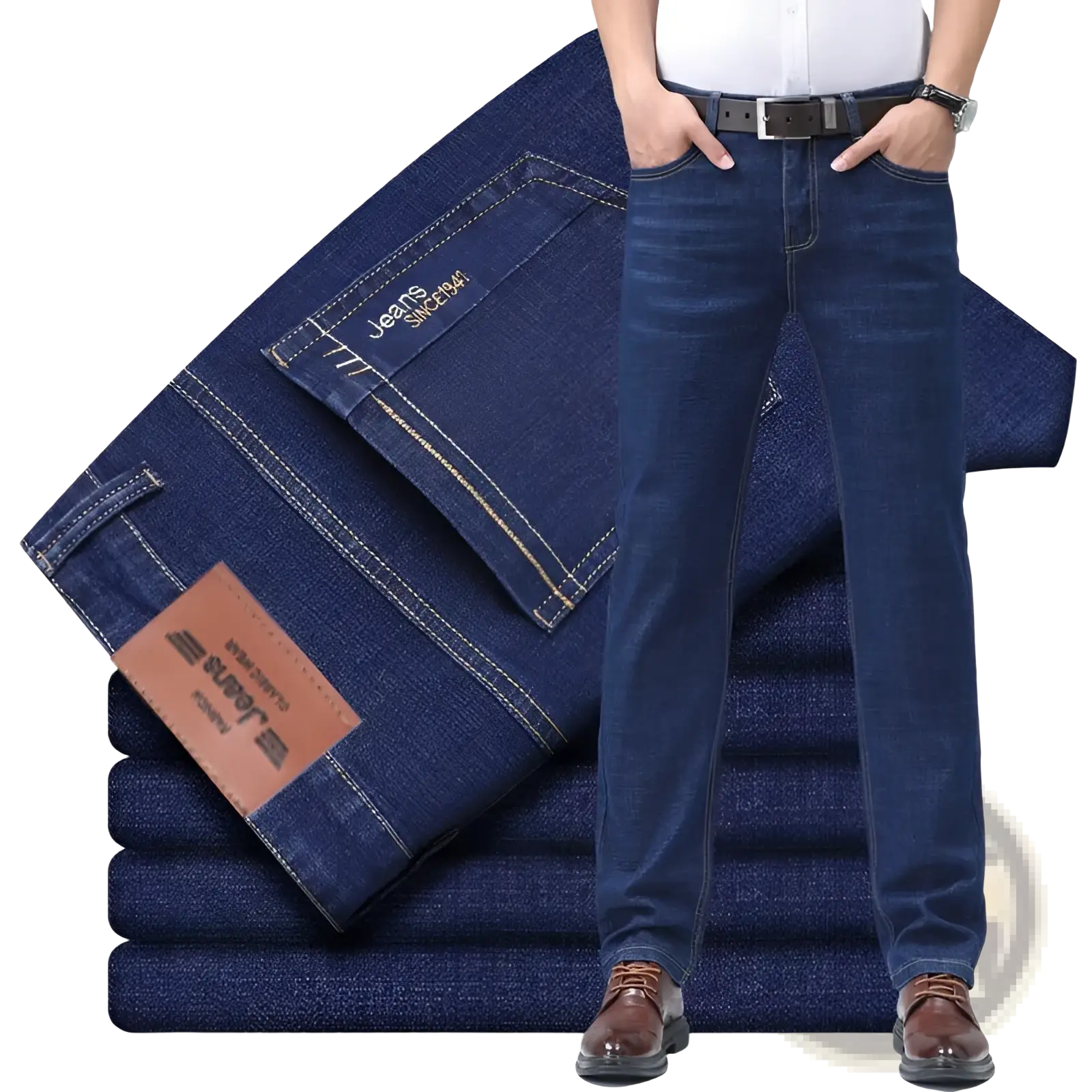 Men's Stretch Cotton Straight Jeans Casual Trousers
