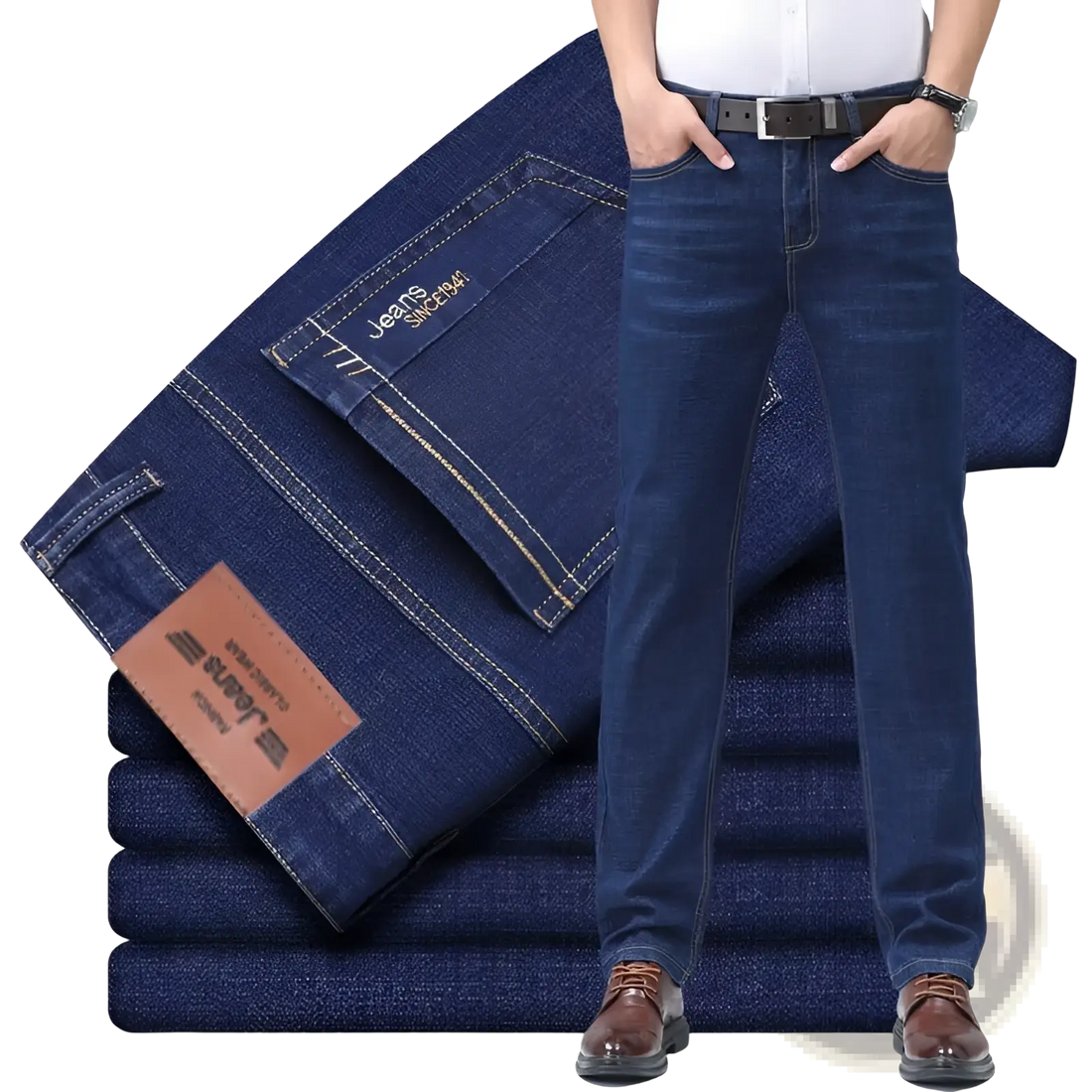 Men's Stretch Cotton Straight Jeans Casual Trousers