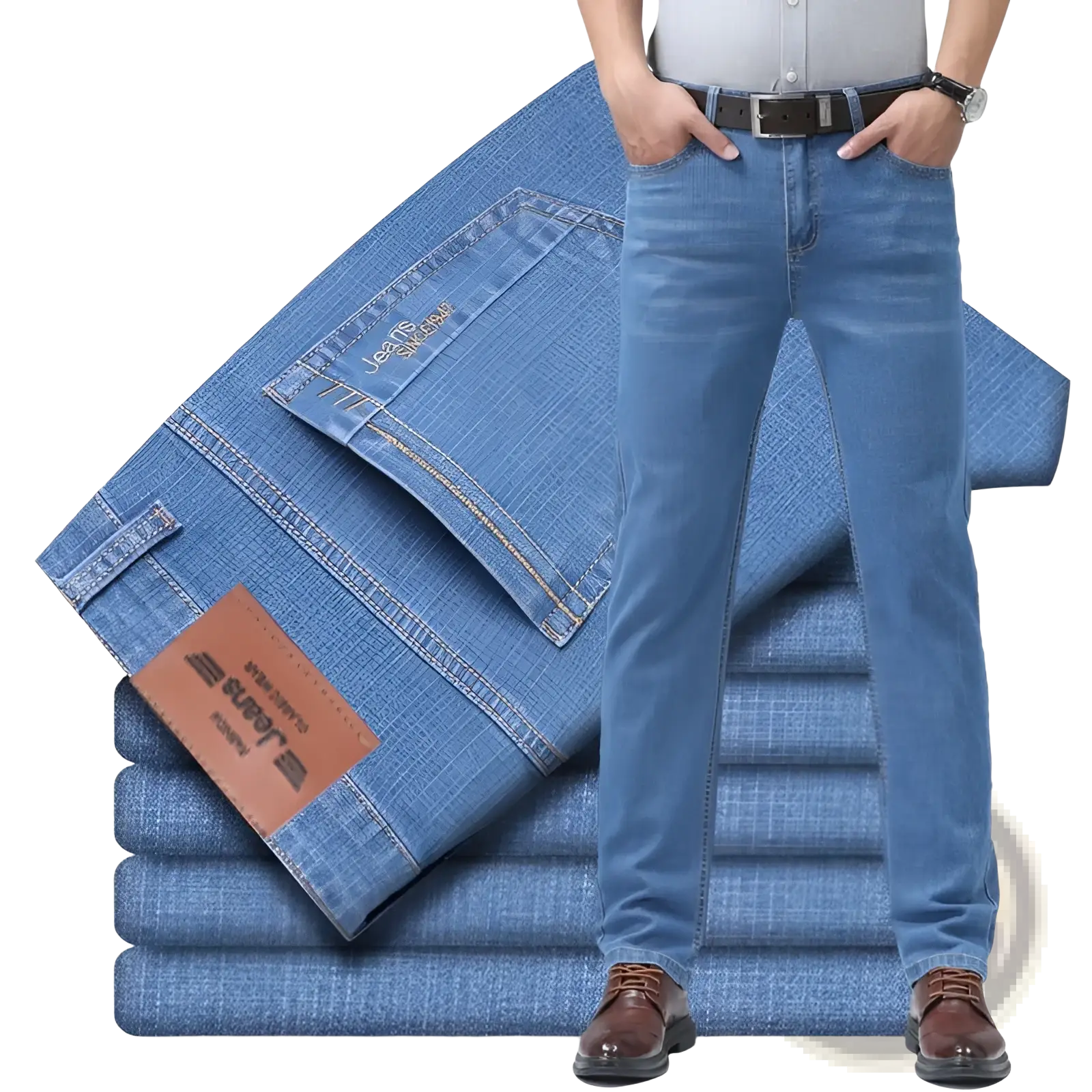 Men's Stretch Cotton Straight Jeans Casual Trousers
