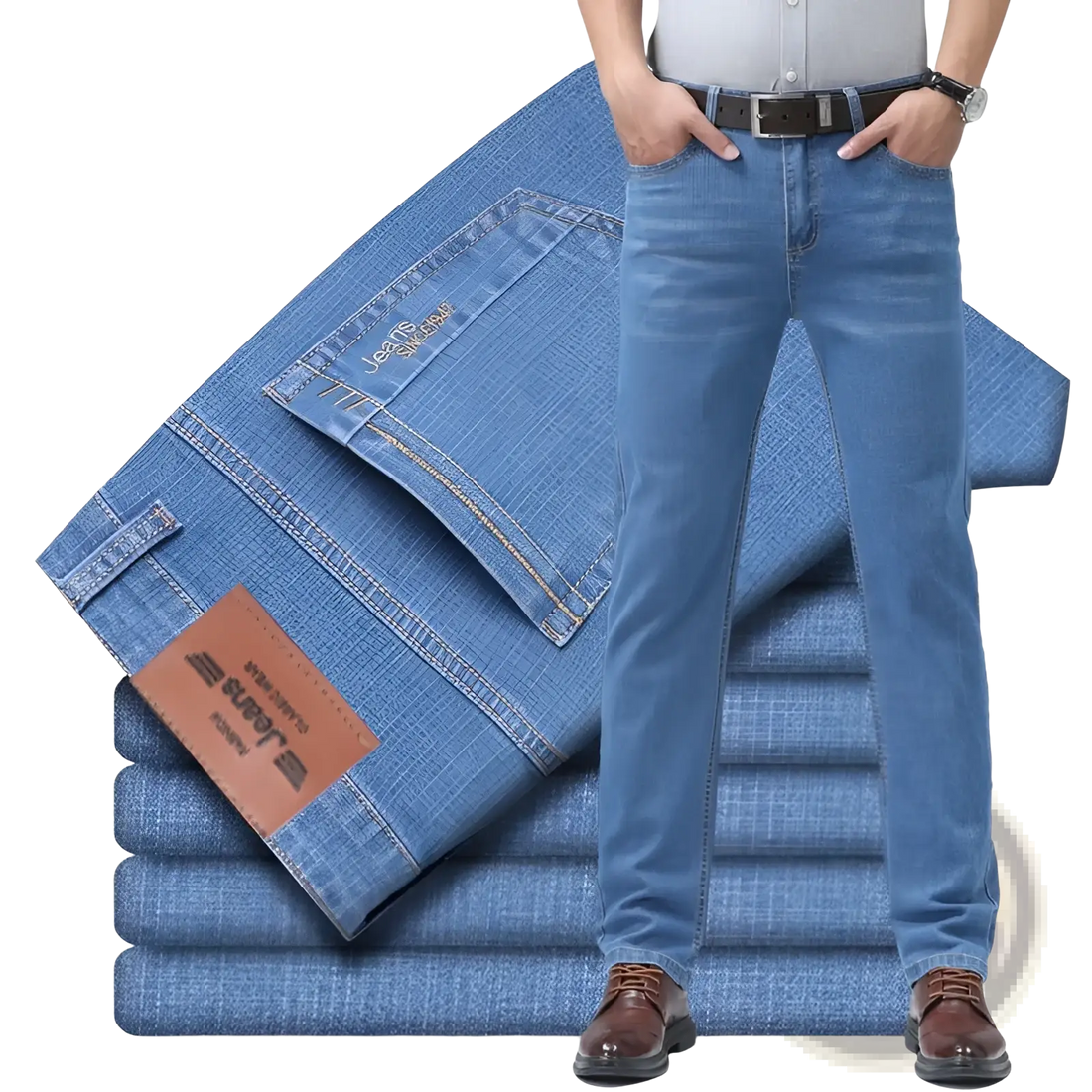 Men's Stretch Cotton Straight Jeans Casual Trousers