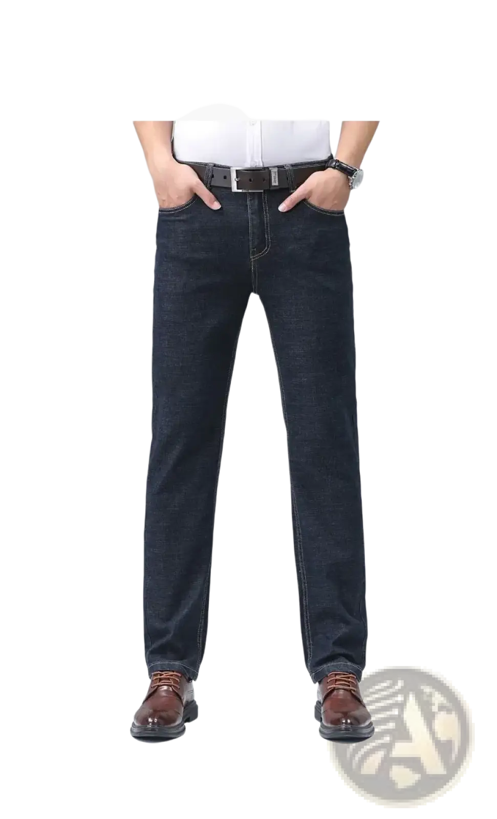 Men's Stretch Cotton Straight Jeans Casual Trousers