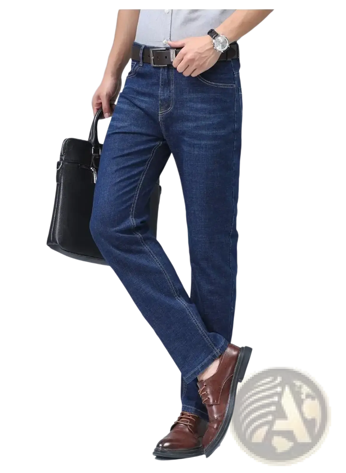 Men's Stretch Cotton Straight Jeans Casual Trousers