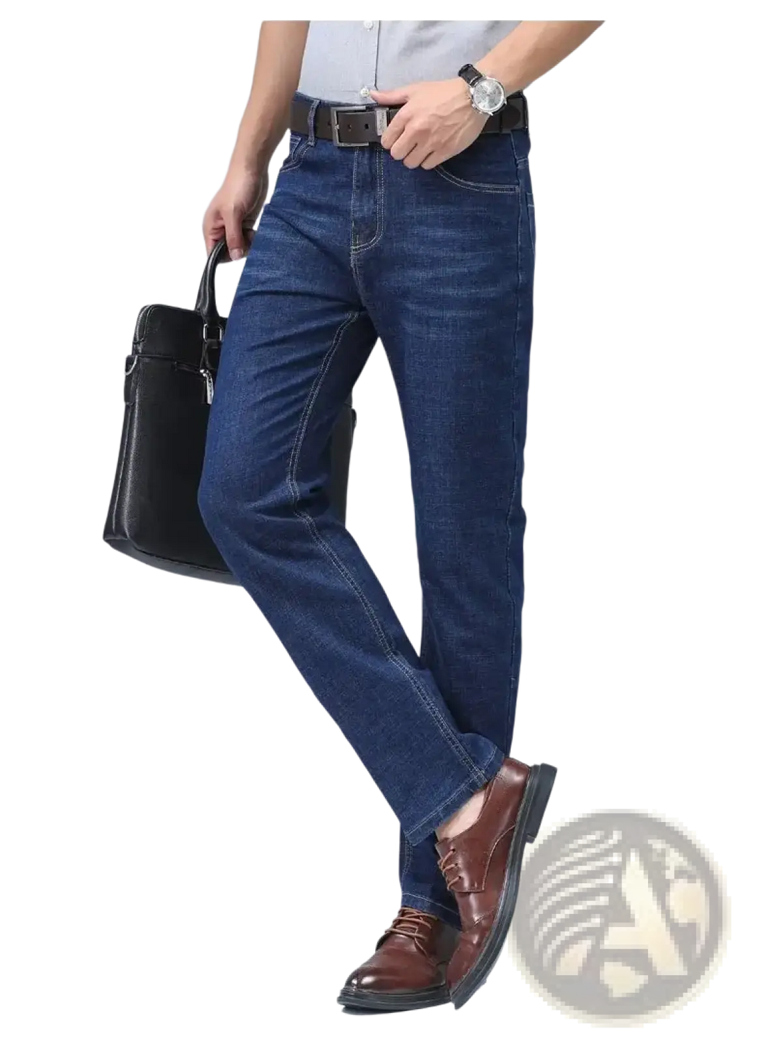 Men's Stretch Cotton Straight Jeans Casual Trousers