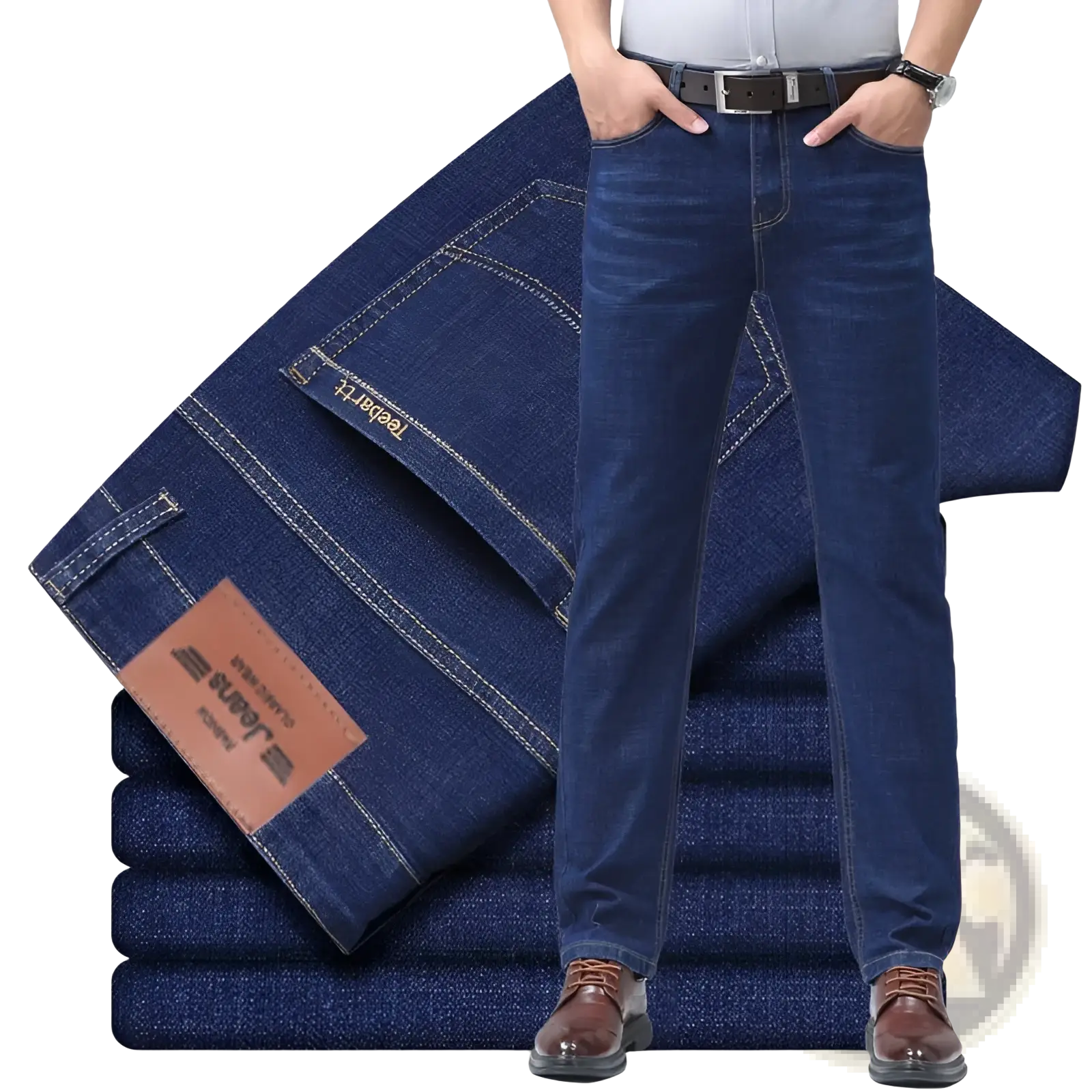 Men's Stretch Cotton Straight Jeans Casual Trousers