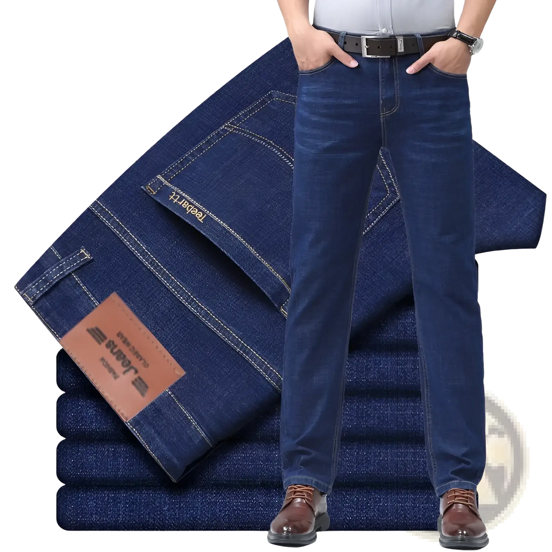 Men's Stretch Cotton Straight Jeans Casual Trousers