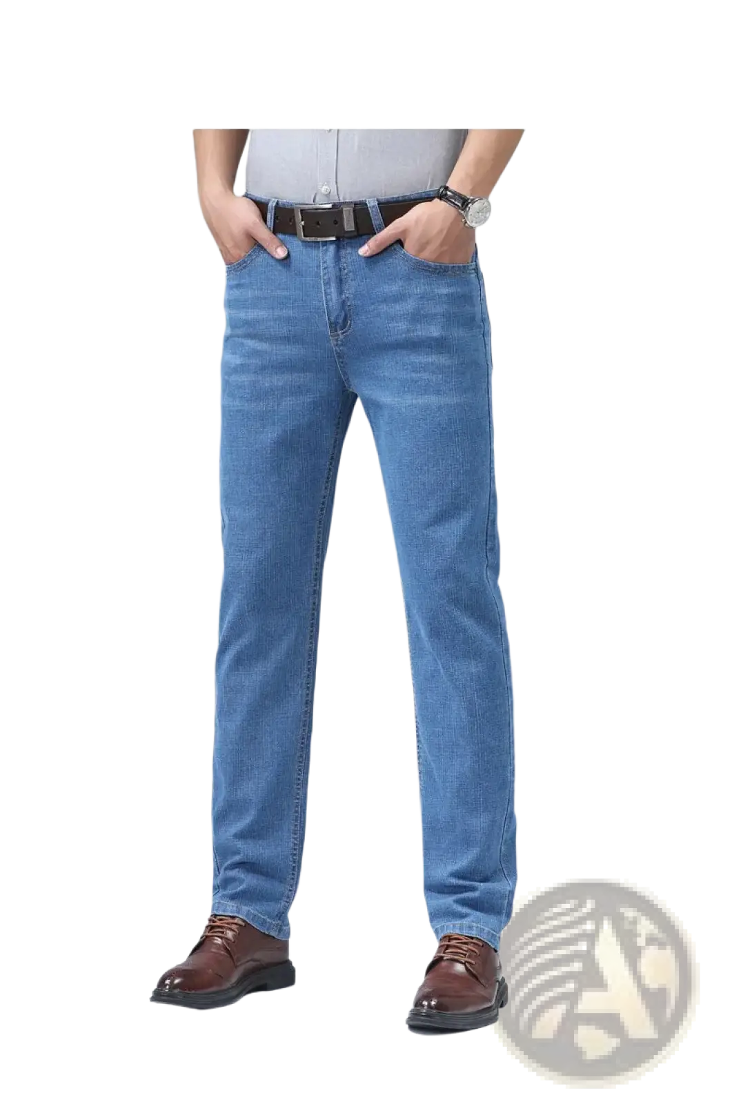 Men's Stretch Cotton Straight Jeans Casual Trousers
