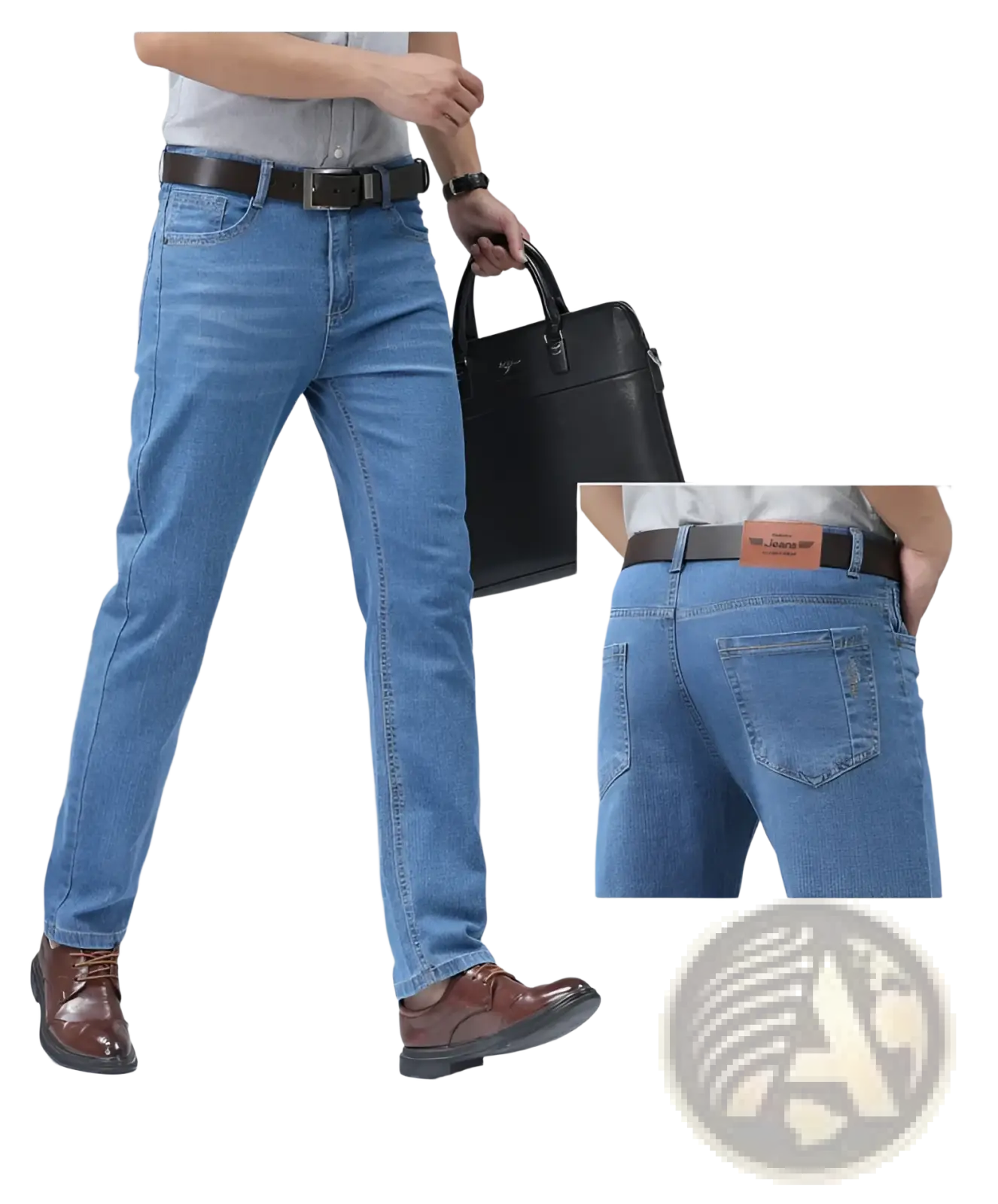 Men's Stretch Cotton Straight Jeans Casual Trousers