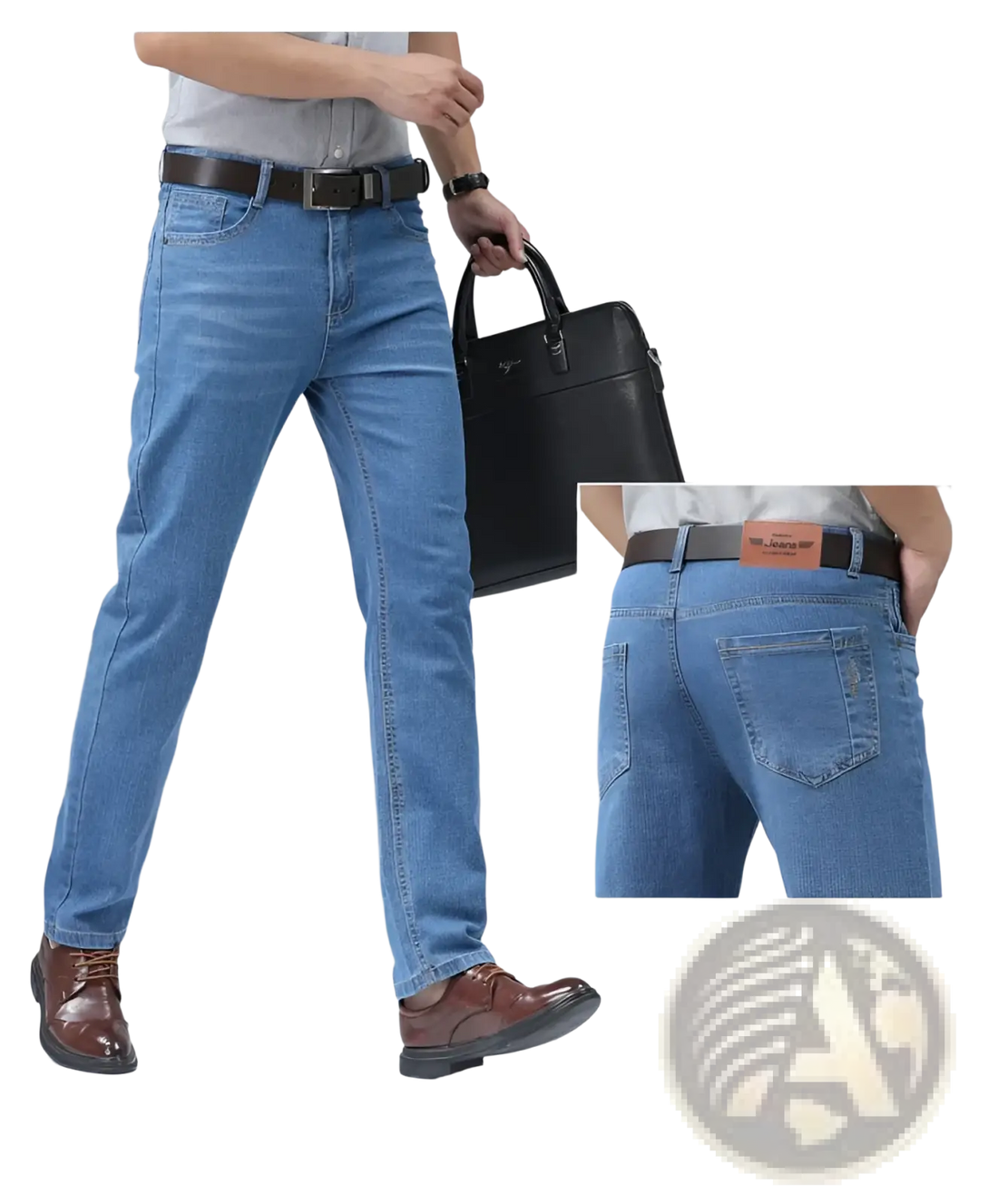 Men's Stretch Cotton Straight Jeans Casual Trousers
