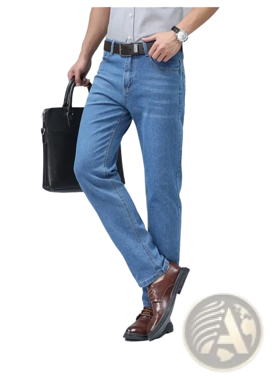 Men's Stretch Cotton Straight Jeans Casual Trousers