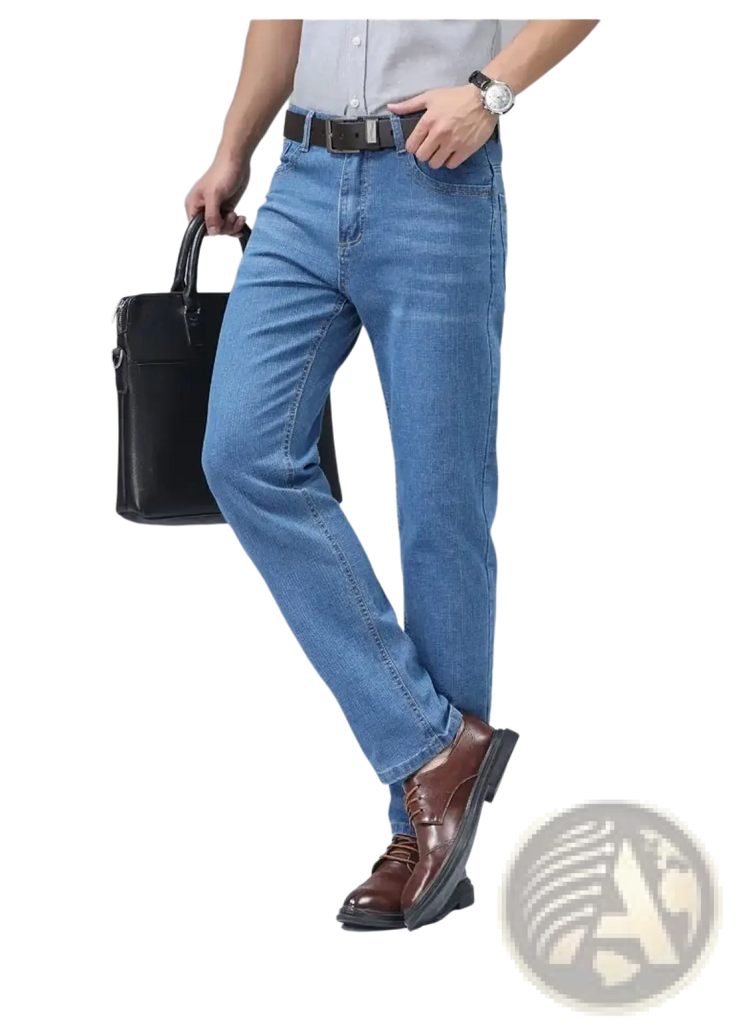 Men's Stretch Cotton Straight Jeans Casual Trousers