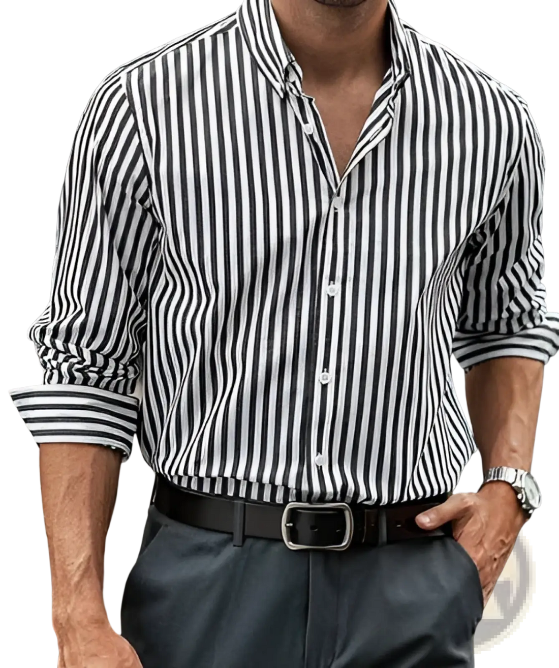 Men's Vertical Striped Loose Casual Long Sleeve Shirt