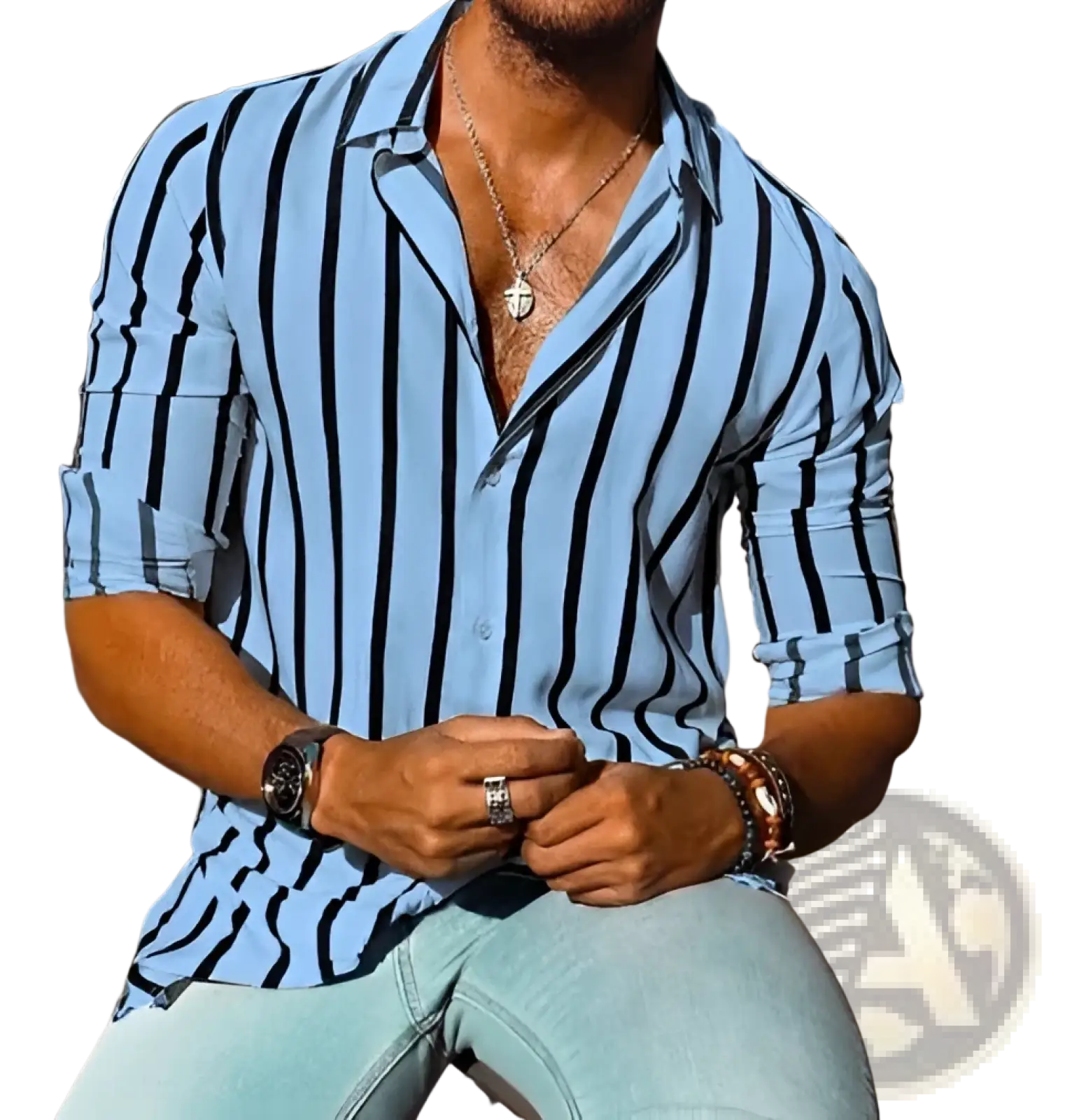 Men's Vertical Striped Loose Casual Long Sleeve Shirt