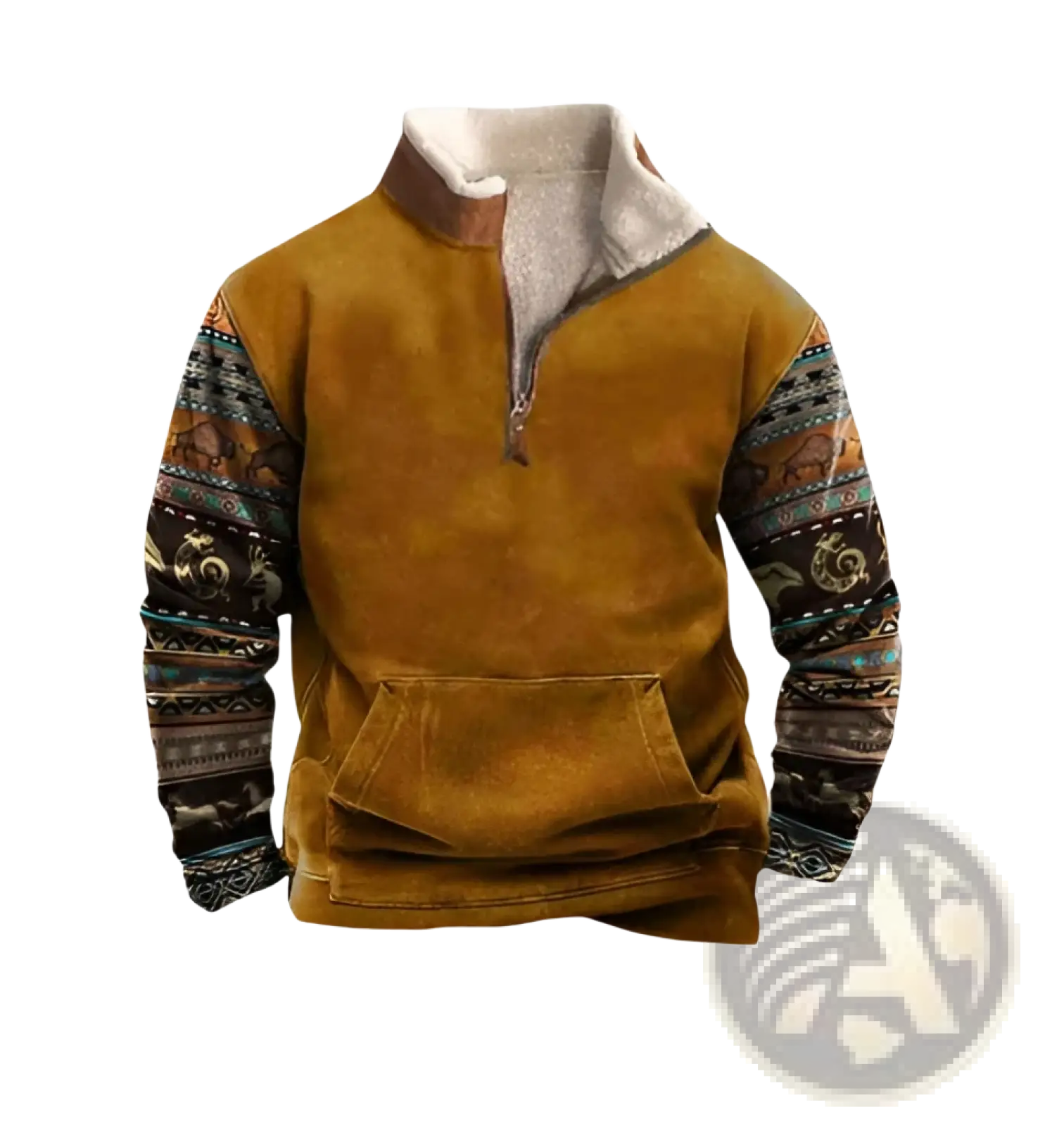 Men's Vintage Yellowstone Tribal Print Fleece Quarter Zip Jacket