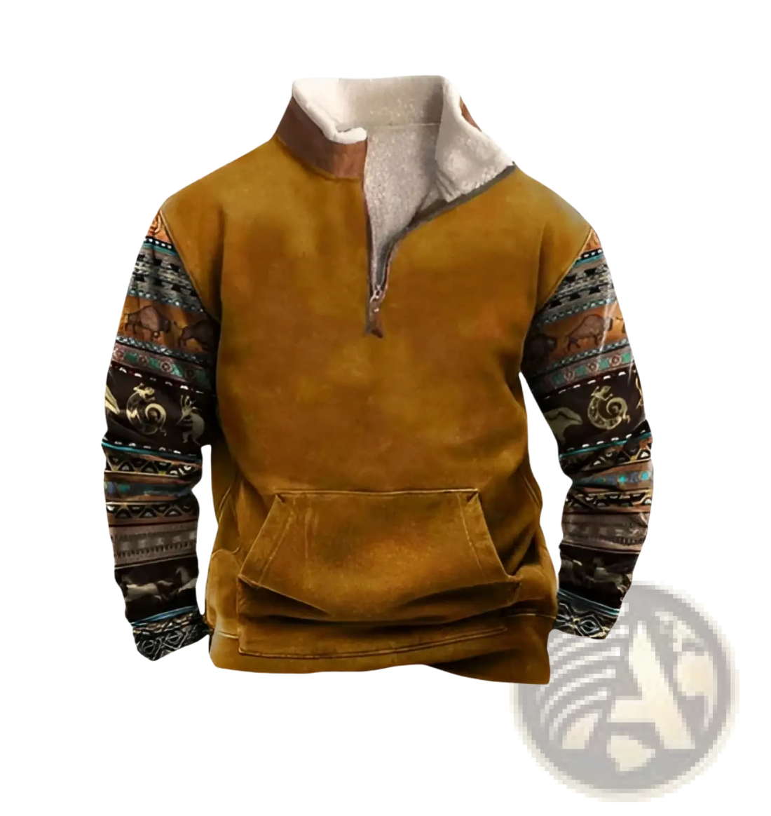 Men's Vintage Yellowstone Tribal Print Fleece Quarter Zip Jacket