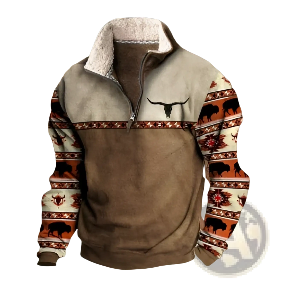 Men's Vintage Yellowstone Tribal Print Fleece Quarter Zip Jacket