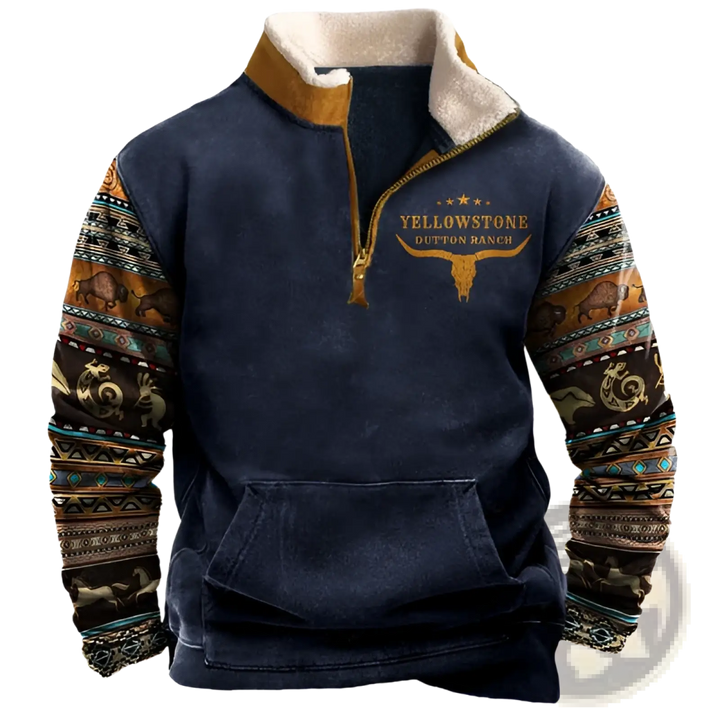 Men's Vintage Yellowstone Tribal Print Fleece Quarter Zip Jacket
