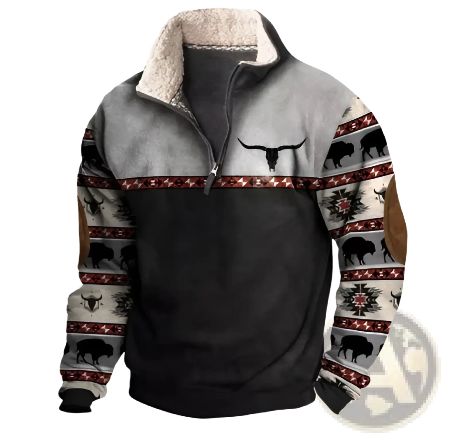 Men's Vintage Yellowstone Tribal Print Fleece Quarter Zip Jacket