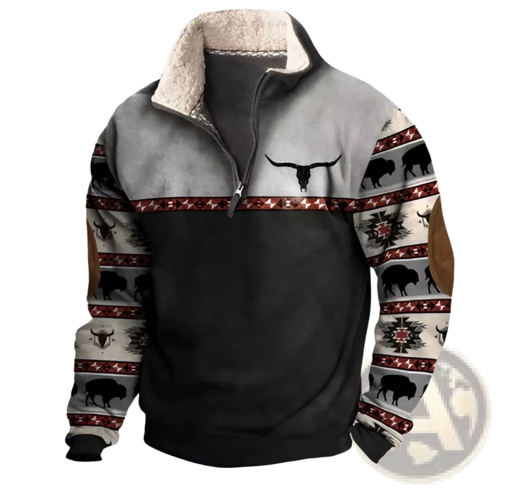 Men's Vintage Yellowstone Tribal Print Fleece Quarter Zip Jacket