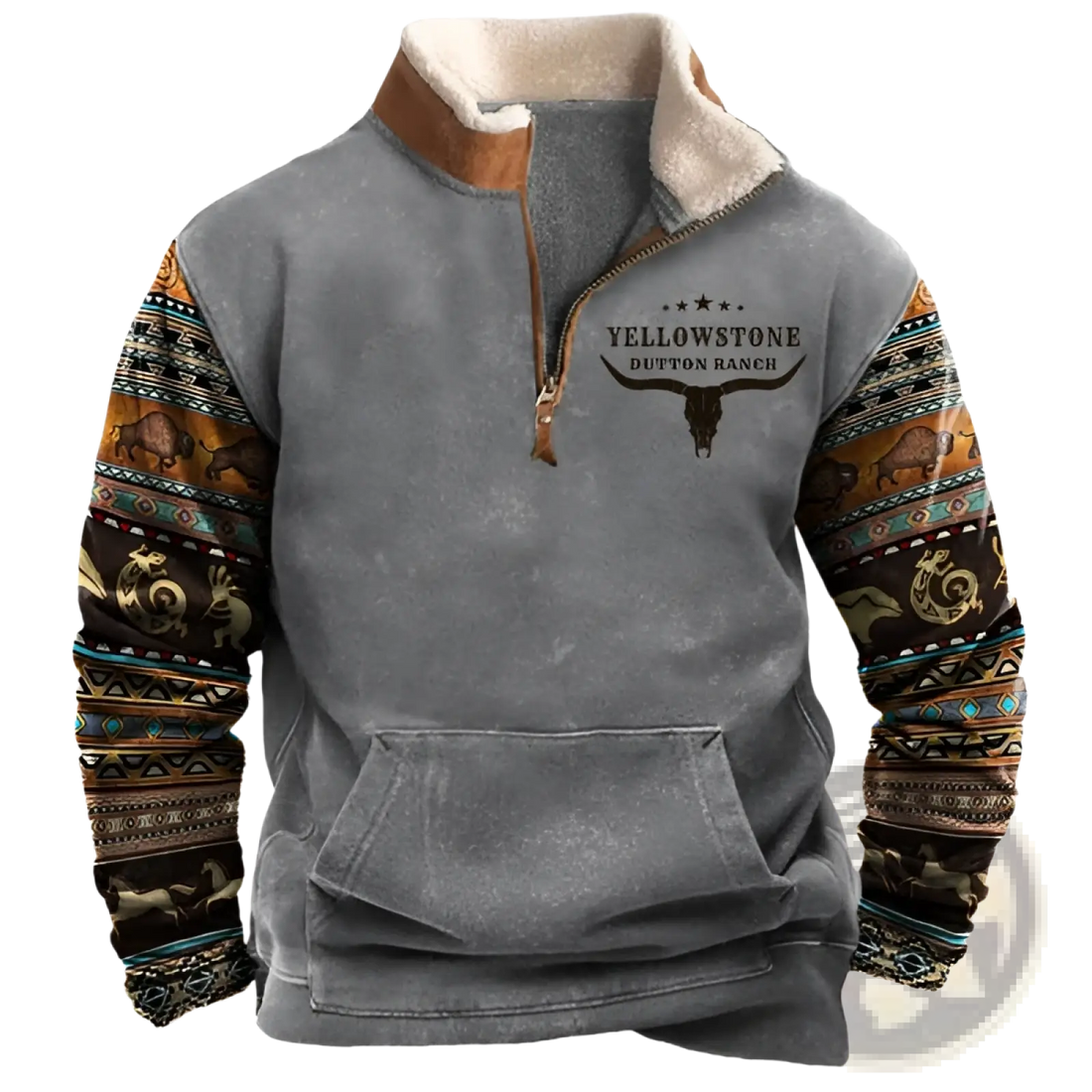 Men's Vintage Yellowstone Tribal Print Fleece Quarter Zip Jacket