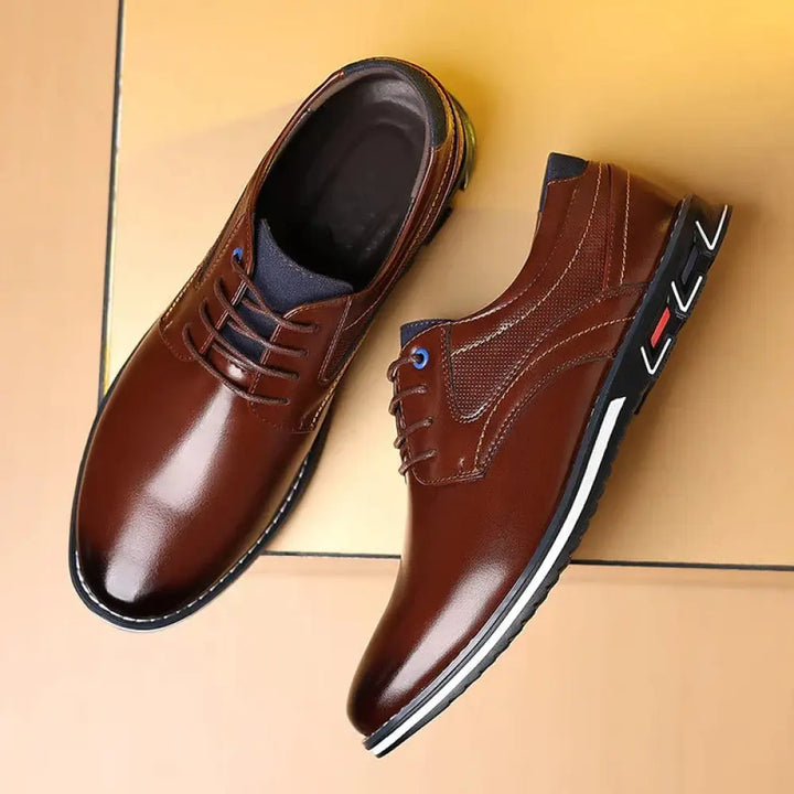 Men's Brown Polished Leather Lace Up Work Shoes
