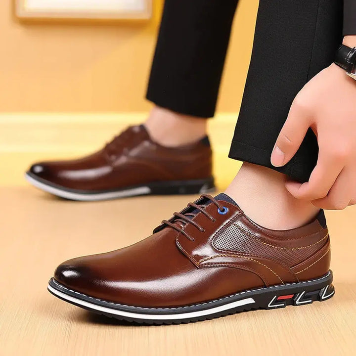 Men's Brown Polished Leather Lace Up Work Shoes