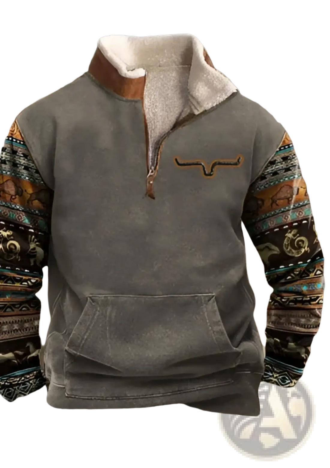 Men's Yellowstone Tribal Print Quarter Zip Fleece Hoodie