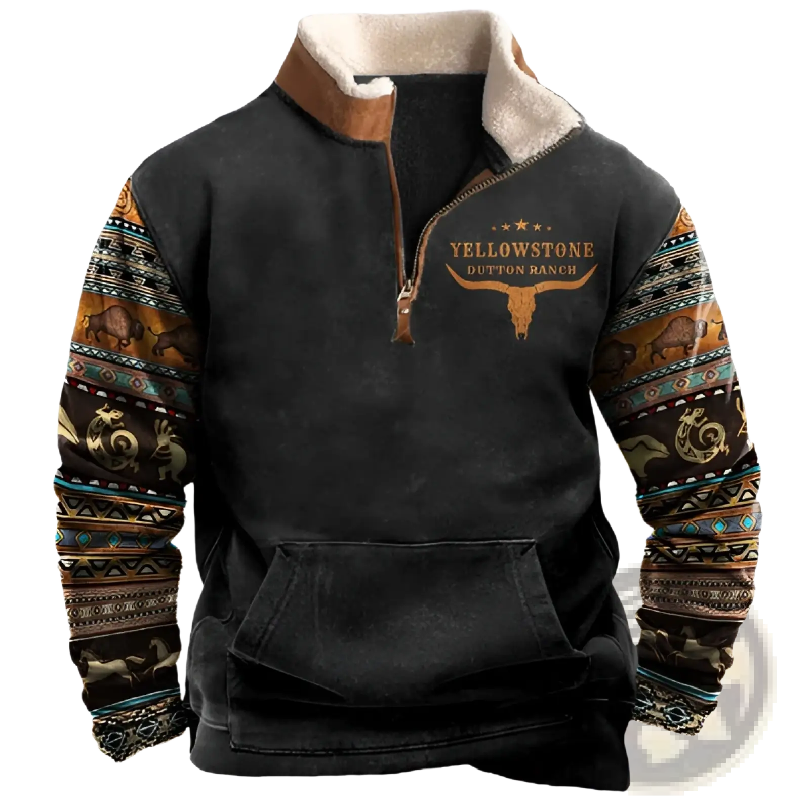 Men's Yellowstone Tribal Print Quarter Zip Fleece Hoodie