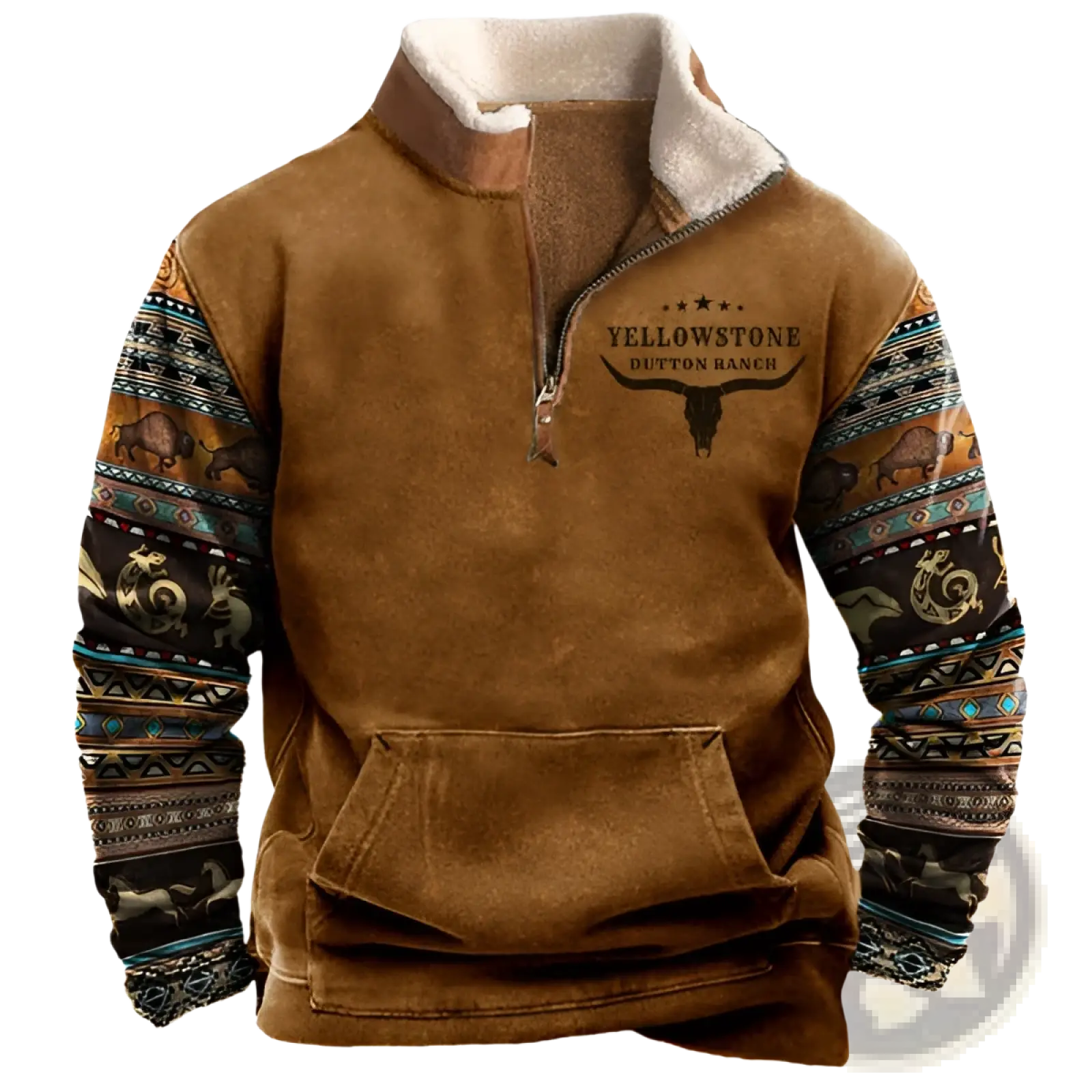Men's Yellowstone Tribal Print Quarter Zip Fleece Hoodie